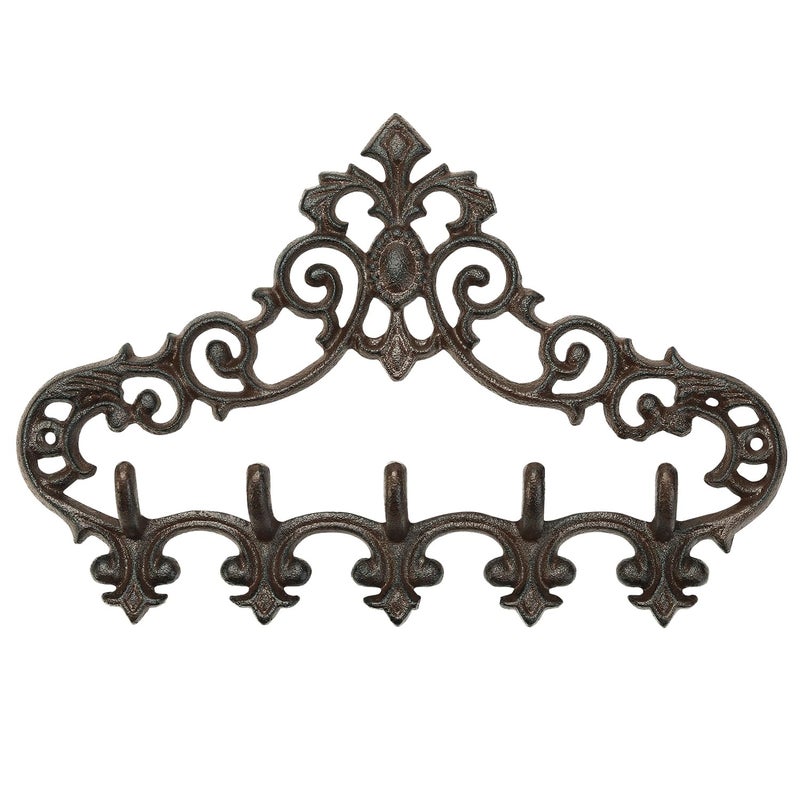 Sungmor Cast Iron Rustic Coat Hook Hanger with 5 Hooks - Practical Iron Storage Organizer/Wall Hooks Hanging Rack - Pretty Pattern Charming Wall Decor for Keys Clothes Hats - Image 1